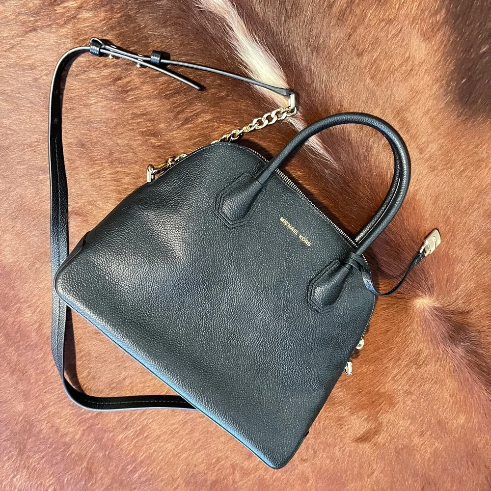❤️Michael kors Womens Mercer Black Large DOME SATCHEL LEATHER Handbag NWT